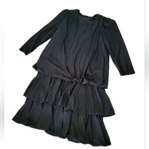 T F Sears Women's Black Long Sleeve Layered Ruffle Vintage Dress Size 12P New
